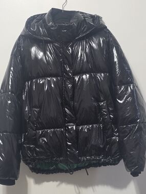 Zara Black Shiny Hooded Puffer Jacket